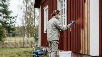 Fasadfärg för spruta illustrert som färg & lack hos Färgspruta.com