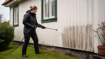 Tvätta fasad illustrert som guider hos Färgspruta.com