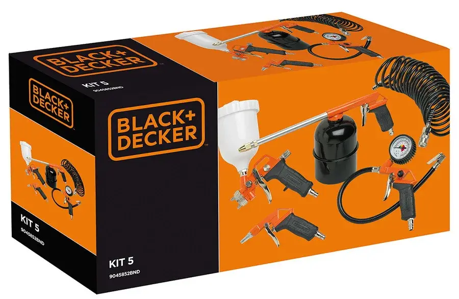 Black & Decker tryckluftsset Hobby med sprutpistol, blåspistol, pumppistol och spiralslang